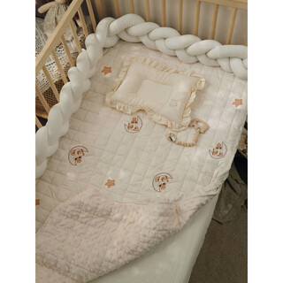 Fantasy crib fitted sheet autumn and winter quilted plus velvet pure cotton special mattress mattress customized children's splicing bed beige embroidered moon snake fitted sheet 100x56