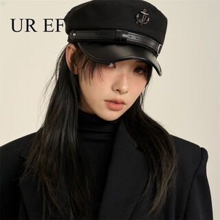 Complete retro navy beret, new style hat, octagonal hat, forward british trend, autumn and winter painter's newspaper, black m 54c-58cm