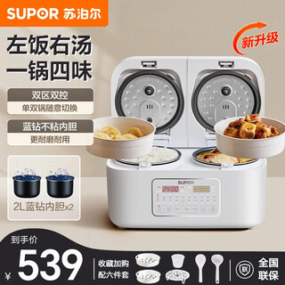 苏泊尔（SUPOR）双胆电饭煲一体双拼家用4L多功能锅智能煲汤蒸煮迷你小型预约微压全自动双控电饭锅2L 4L 自由切换 【蓝钻内胆】双区双控 4L SF20TC601