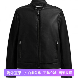 Coach fw24 solid color stand collar zipper long sleeve leather jacket men's black black l