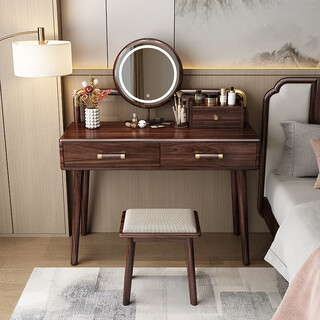 Mikemijia gujia new chinese dressing bedroom black gold wood dressing table complete with mirror cabinet storage dressing table 310# dressing table + makeup mirror + makeup stool + storage box semi-assembled (just install the feet and mirror frame) x black gold wood