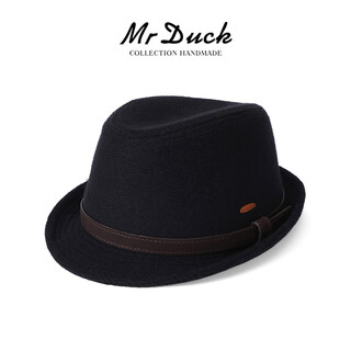 Mr duck woven light pure wool comfortable foldable top hat thickened quilted warm gentleman's hat men's winter jazz hat shadow black (100% merino wool)-mw562103 l (suitable for 57-58cm head circumference)