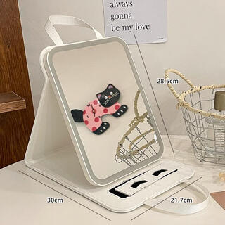 Led makeup mirror with light folding dressing high-definition desktop portable student dormitory home travel beauty small mirror basic white large size