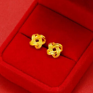 Puman zhuji 18k gold earrings for women 999 gold color 24kk gold glossy frosted bean ear clip fashion temperament earrings ruyi knot earrings