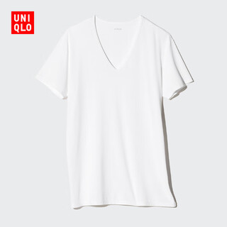Uniqlo men's airism v-neck t-shirt air jacket/short-sleeved underwear/25 spring and summer new style 474231 474231/00 white l
