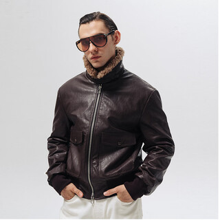 “ ”毛领飞行员皮衣 深棕色 S 均码