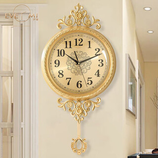 Evemi european style wall clock living room home luxury atmospheric clock wall hanging decoration pure copper swing clock home large - automatic radio wave movement 20 inches or more