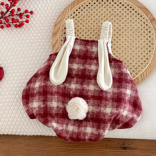 Baby girl's winter clothing plus velvet red new year's romper plaid overalls khaki baby new year's greetings attire baggy robe red khaki 66cm 66cm