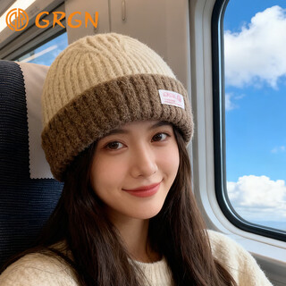Grgn woolen hat women's winter warm knitted hat large head circumference thickened baotou hat cold protection ear hat confinement hat