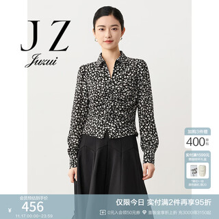 Juzui shopping mall same style retro rose pleated top shirt women's spring style jwec60103 flower black m