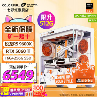 Colorful amd ryzen r5 7500f r5 9600x rtx5060ti/5070 graphics card orange shadow orange orange cat game live broadcast design computer host desktop assembly machine with five r5 9600x丨16g丨5060ti graphics card brand new original box