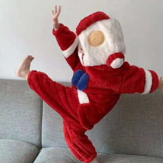 Super cute ultraman cute winter children's pajamas autumn and winter coral thickened one-piece home clothes for boys and girls to keep warm upgraded red ultra 100 size 8 recommended height 90-100cm
