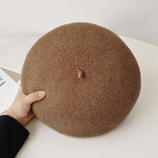 Hanqing mid-summer large version autumn and winter woolen three-dimensional beret women's japanese high-end large head circumference painter's hat bud hat fashion dark brown l elastic code