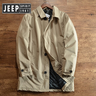 Jeep spirit jeep windproof and waterproof 89 euro lightweight export european and american large size men's thin cotton autumn and winter mid-length windbreaker coat khaki (cotton style) s (recommended 140-155jin jin equals 0.5 kg)