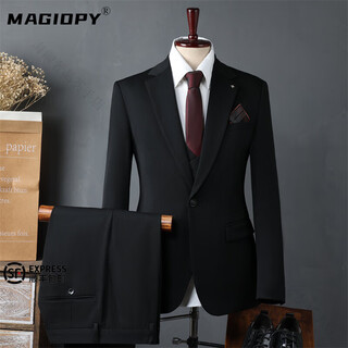 Magiopy luxury high-end brand casual suit suit men's wedding dress business slim suit commuter formal suit men's black (suit + trousers) high-end gift box m 48 (100-112 jin jin equals 0.5 kg) high-end gift box