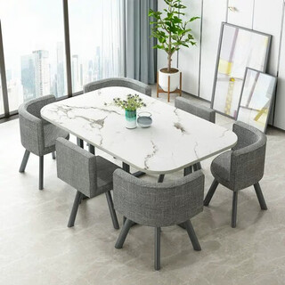 Yusenyi negotiation table and chair combination lounge area office small conference table training reception long table home dining table imitation marble table gray cloth