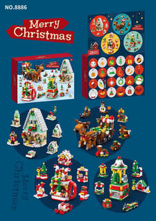 Christmas countdown calendar building blocks gift box new year's poke toy blind box gift for boys and girls children's hole box christmas nutcracker blind box-24 draws 1 small grid 1 shape + instruction 3