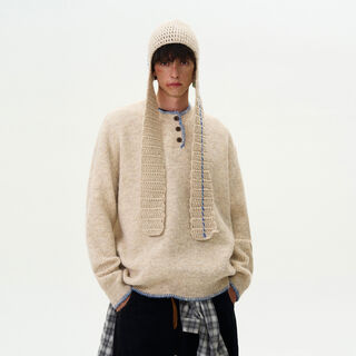 Jingyan selects new retro atmosphere knitwear for men and women, american niche design henry collar lazy sweater, apricot m m