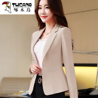 啄木鸟（TUCANO）女士小西装外套修身小西服新款女春秋季上衣短款外套气质休闲女 米白色 M