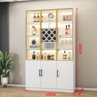 Yusenyi wine cabinet glass door living room display cabinet against the wall one-piece home restaurant wine rack storage and storage cabinet three doors all white length 120 width 30 height 200 gold frame transparent glass