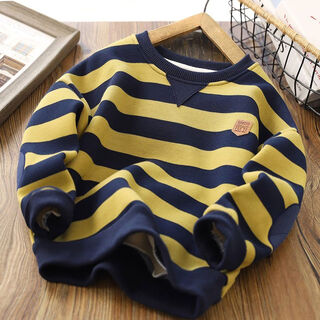 Boys striped sweatshirt spring and autumn baby street fashion round neck shirt 2023 new children's sports tops trendy men blue and yellow regular style 120 120cm