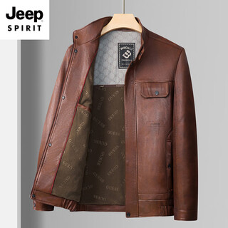 Jeep spirit2025 autumn new stand collar leather jacket men's imitation leather stand collar middle-aged dad leather jacket burgundy m 170