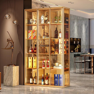 Yusenyi wall-mounted custom glass wine cabinet wine cabinet brushed gold display cabinet brushed gold + tea glass 1200x2000mm including wine glass holder + nine