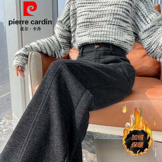 Pierre cardin velvet trousers for women 2025 wide-legged new autumn and winter trousers high-waisted glutinous rice loose thickened casual straight pants 137 black velvet thickened priority delivery s