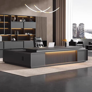 Desk boss desk light luxury president chairman painted executive desk office manager desk and chair combination 1.8 meter single cabinet boss desk (rounded corner desktop model)