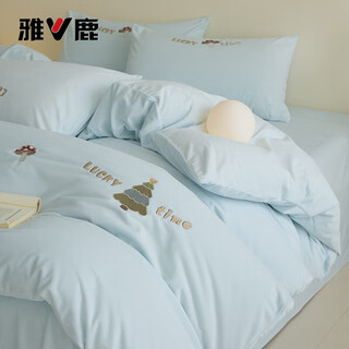Yalu class a baby milk velvet four-piece set double-sided velvet winter thickened warm coral velvet sheet quilt cover bedding lucky tree-light blue thickened class a maternal and infant grade milk velvet bed sheet style 1.8m four-piece quilt cover 200x230cm