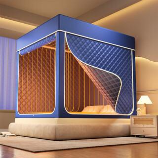 Nanjiren anti-fall mosquito net 1.8x2m home baby crib fence three doors winter bed tent warmth and cold protection cotton insulation type - blue class a maternal and infant grade windproof and warm 180cm*200cm*170cm bold and thickened free of splicing bracket