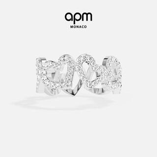 Apm monaco love ring silver white pavé heart-shaped hollow interesting design hand ornament gift