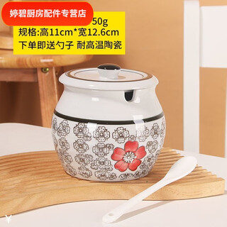 Chaosihui lard jar salt jar spoon chili oil jar household high temperature resistant ceramic jar with lid sugar jar spicy seasoning jar 1400 degree high temperature firing - safe - high temperature will not crack 300ml blue flower spoon