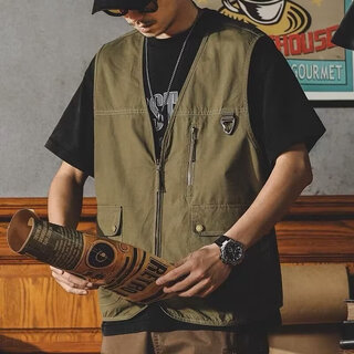 Others the other summer workwear vest men's big pocket photography outdoor fishing clothing vest pure cotton outdoor waistcoat jacket outer green high quality green high quality s