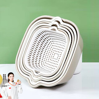 Boxju vegetable sink drain basket multifunctional fruit basin living room home kitchen fruit basket washing vegetables and rice basket gray white - two-piece set large size 1 basin + 1 sieve
