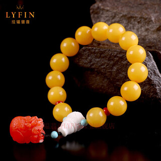 La yun feiyin baltic sea natural amber chicken fat yellow beeswax bracelet for men and women single circle southern red pixiu bracelet round bead jewelry about 12mm (with certificate)