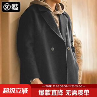 Madden workwear american retro heavy wool woolen coat mid-length thickened windproof warm casual jacket men's winter charcoal black l (175)