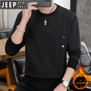 Jeep men's velvet sweater round neck autumn and winter 2025 new casual warm bottoming shirt men's thickened long sleeve t-shirt trendy black velvet xl 130--145jin jin is equal to 0.5 kg