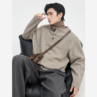 Piaget zall 25 autumn and winter henley collar design knitted sweater men's solid color pullover bottoming sweater loose top mocha color s 165
