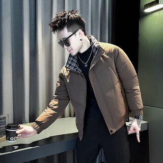Jason's trendy brand handsome workwear down jacket men's winter thickened stand-up collar cotton jacket 2025 new men's winter jacket f122 coffee color m recommended 95-110jin jin equals 0.5 kg