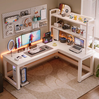 Shouzheng corner computer desk desktop e-sports table home l-shaped desk bedroom study table simple office desk workbench single table + storage rack milky white right style - free host holder 180x120x75cm
