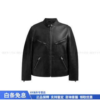 Coach fashionable and versatile trend racer solid color round neck zipper long sleeve leather jacket men's black christmas gift black m
