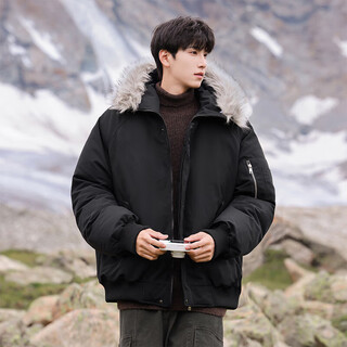 Vuug outdoor functional wind cotton jacket men's solid color versatile fur collar coldproof korean style fashion cotton jacket black s
