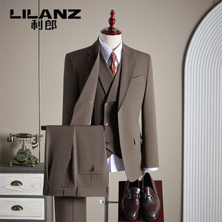 L lilang high-end customized modal sheep wool suit men's business casual suit groom wedding dress three-piece set dark brown m