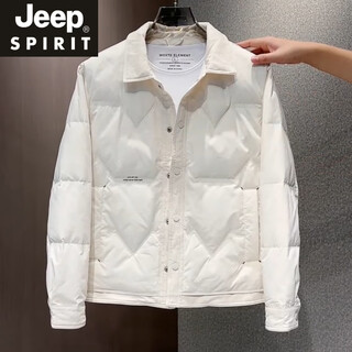 Jeep spirit2025 new lapel down jacket men's short youth new winter trendy brand casual jacket thickened jacket men's off-white 2xl recommended weight 150-165jin jin is equal to 0.5 kg