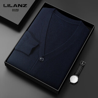 Lilan wool cardigan men's v-neck solid color 100 pure wool sweater middle-aged and elderly business casual sweetheart neck knitted sweater upper green 4xl (190)