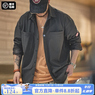 Madden workwear mountain style dark gray pocket shirt american casual no-iron anti-wrinkle loose long-sleeved shirt layered jacket for men dark gray xl