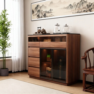 Qiuke solid wood sideboard tea bar machine integrated automatic water supply tea cabinet new style home living room new chinese style storage cabinet sideboard tea bar machine integrated length 100cm