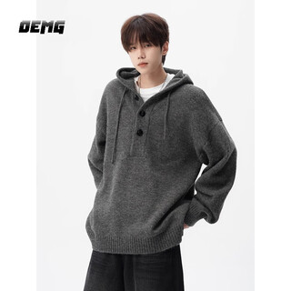 Oemg american heavyweight hooded sweater for men in autumn and winter trendy high-end knitted sweater button top lazy jacket gray xl recommended 110-130jin jin equals 0.5 kg