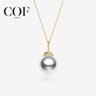 Cof jewelry 18k gold akoya seawater pearl necklace diamond princess diana style crown pendant birthday gift 8-8.5mm 18k gold pendant (silver chain of the same color included)
